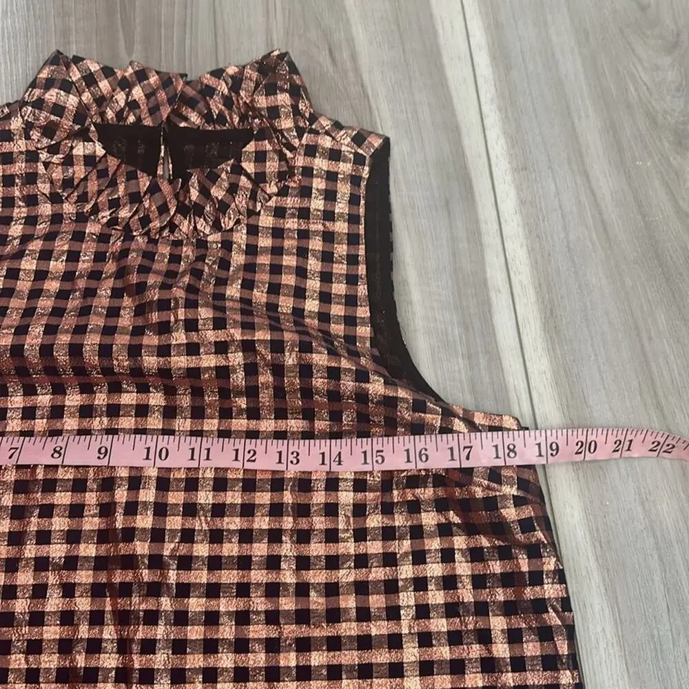 J. Crew ruffle neck sleeveless top in gingham size small